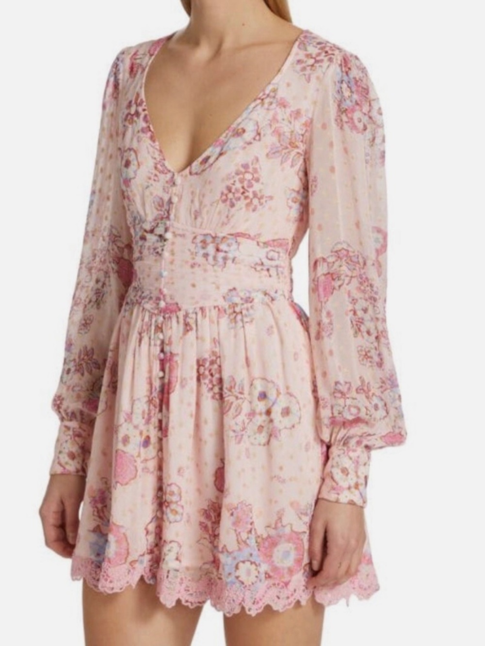 Hemant & Nandita Floral Button Front Mini Dress Rosy Pink M